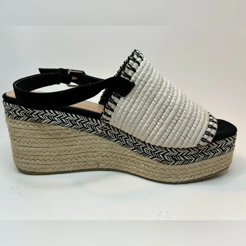 Just Fab Espadrille Woven Black & Cream Open Toe Platform Wedge Size 9